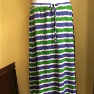 MICHAEL KORS Blue Green Striped Maxi Skirt sz L